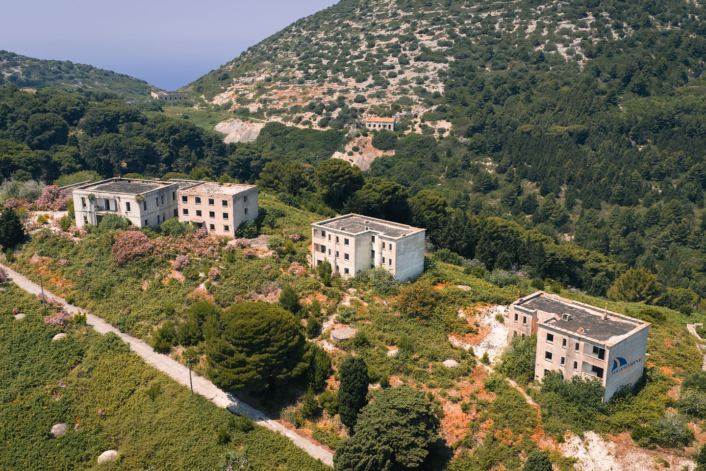 Abandoned buildings on Sazan Island